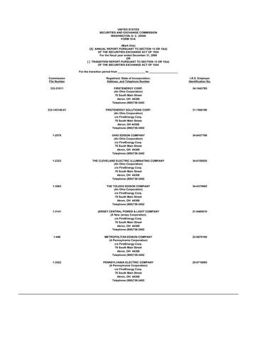 Thumbnail FirstEnergy 10-K Annual Report 
