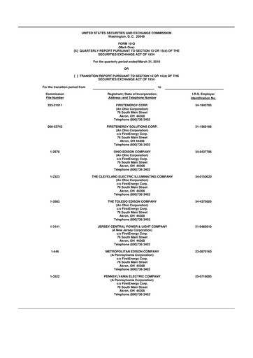 Thumbnail FirstEnergy 10-Q Quarterly Report FY2010 