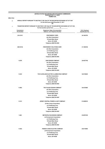 Thumbnail FirstEnergy 10-K Annual Report 2011