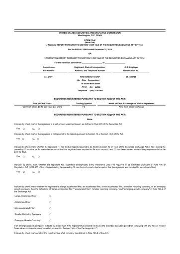 Thumbnail FirstEnergy 10-K Annual Report 2019