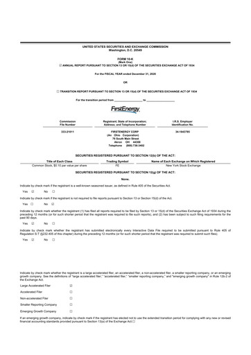 Thumbnail FirstEnergy 10-K Annual Report 2020
