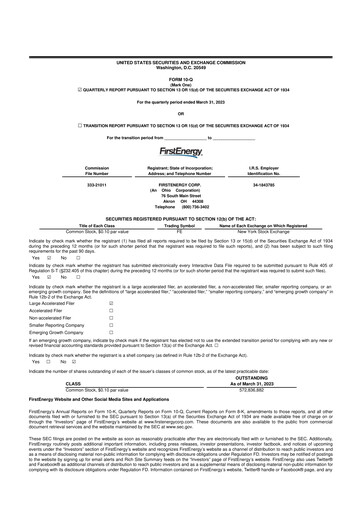 Thumbnail FirstEnergy 10-Q Quarterly Report FY2023 