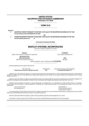 Vorschaubild Bentley Systems
 10-Q Quartalsbericht 2023 