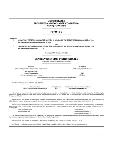 Vorschaubild Bentley Systems
 10-Q Quartalsbericht 2024 
