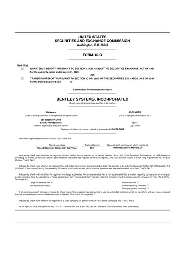Miniature Bentley Systems
 10-Q Rapport trimestriel  