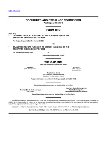 Thumbnail Gap Inc.
 10-Q Quarterly Report FY 