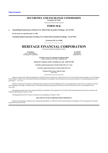 Thumbnail Heritage Financial 10-K Annual Report 