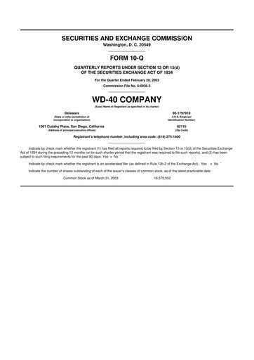 Miniature WD-40 Company
 10-Q Rapport trimestriel  