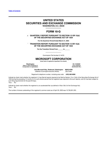 Thumbnail Microsoft 10-Q Quarterly Report FY 