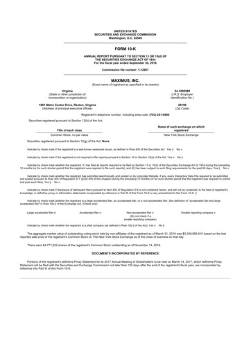 Thumbnail Maximus 10-K Annual Report 2016