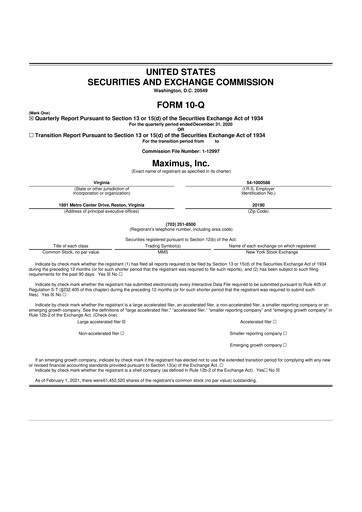 Thumbnail Maximus 10-Q Quarterly Report FY 