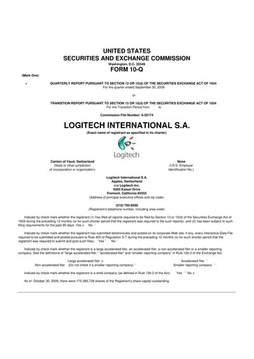 Thumbnail Logitech 10-Q Quarterly Report FY 