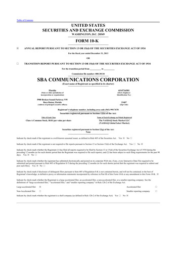 Thumbnail SBA Communications 10-K Annual Report 2013