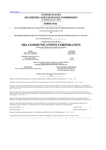 Thumbnail SBA Communications 10-K Annual Report 2014