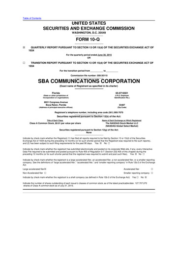 Thumbnail SBA Communications 10-Q Quarterly Report FY2015 