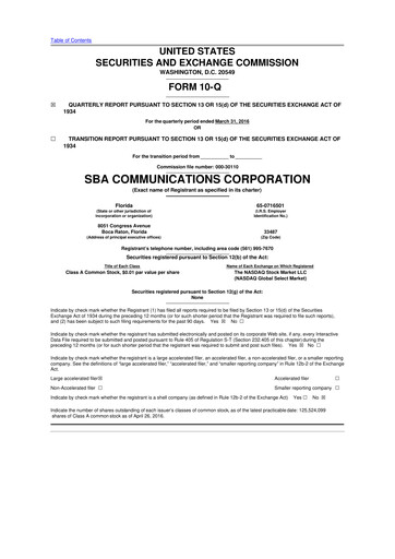 Thumbnail SBA Communications 10-Q Quarterly Report FY2016 