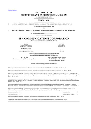 Thumbnail SBA Communications 10-K Annual Report 2016