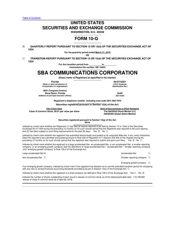 Thumbnail SBA Communications 10-Q Quarterly Report FY2018 