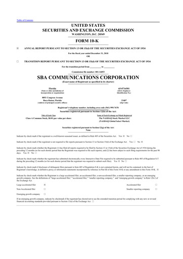 Thumbnail SBA Communications 10-K Annual Report 2018