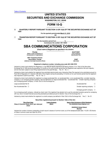 Thumbnail SBA Communications 10-Q Quarterly Report FY2019 