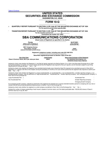 Thumbnail SBA Communications 10-Q Quarterly Report FY2021 