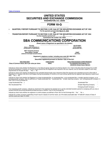 Thumbnail SBA Communications 10-Q Quarterly Report FY2022 