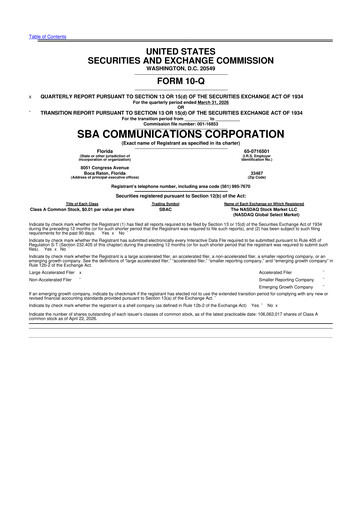 Thumbnail SBA Communications 10-Q Quarterly Report FY 