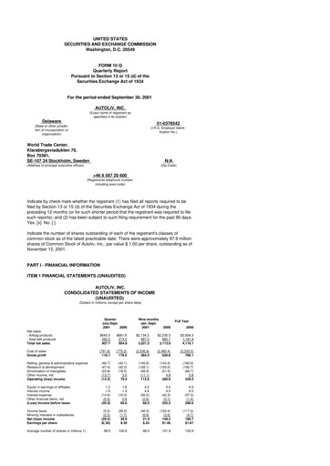 Vorschaubild Autoliv 10-Q Quartalsbericht  
