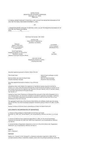 Thumbnail Autoliv 10-K Annual Report 