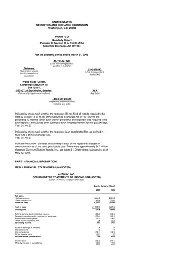 Vorschaubild Autoliv 10-Q Quartalsbericht  