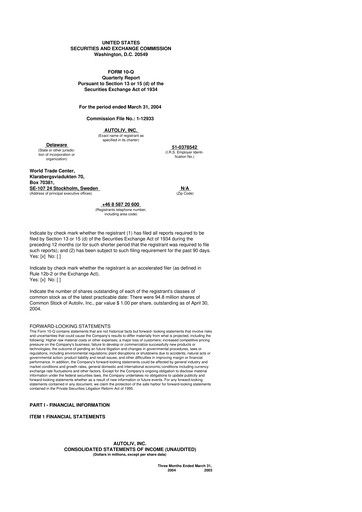 Vorschaubild Autoliv 10-Q Quartalsbericht  