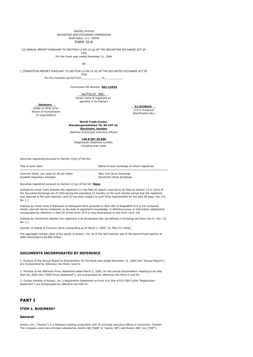 Thumbnail Autoliv 10-K Annual Report 