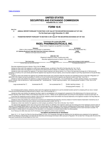 Thumbnail Rigel Pharmaceuticals 10-K Annual Report 2025