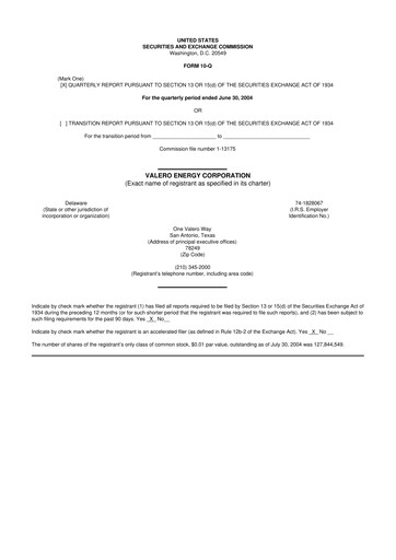 Thumbnail Valero Energy 10-Q Quarterly Report FY 