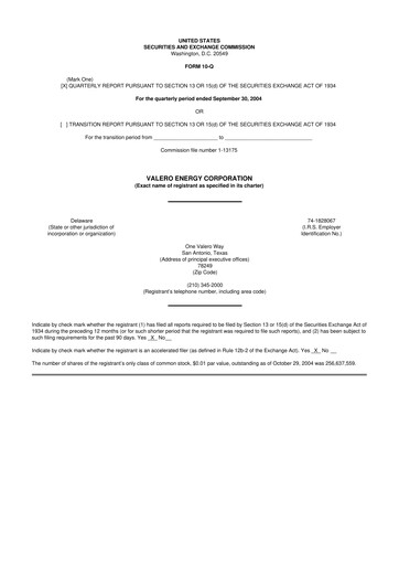 Thumbnail Valero Energy 10-Q Quarterly Report FY 