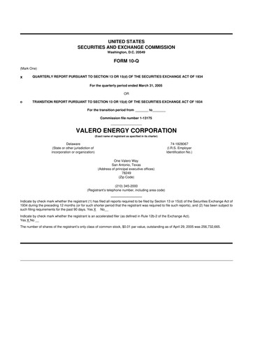 Thumbnail Valero Energy 10-Q Quarterly Report FY 