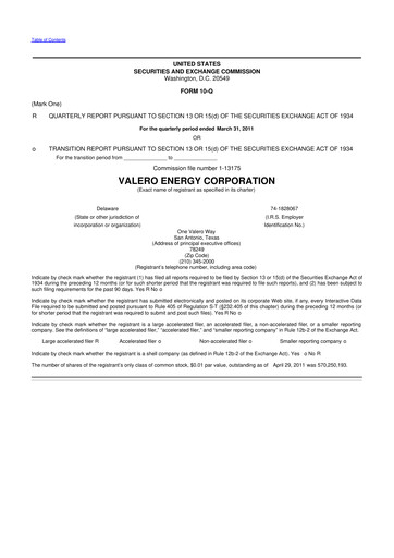 Thumbnail Valero Energy 10-Q Quarterly Report FY2011 