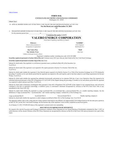 Thumbnail Valero Energy 10-K Annual Report 2011