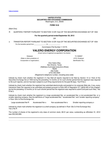 Thumbnail Valero Energy 10-Q Quarterly Report FY2012 