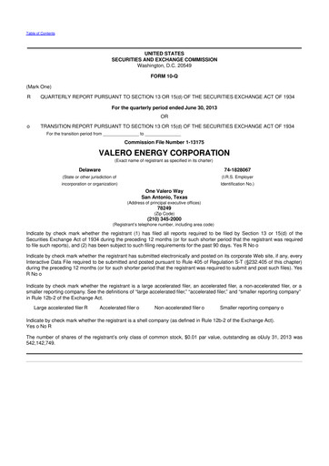 Thumbnail Valero Energy 10-Q Quarterly Report FY2013 