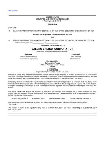 Thumbnail Valero Energy 10-Q Quarterly Report FY2013 