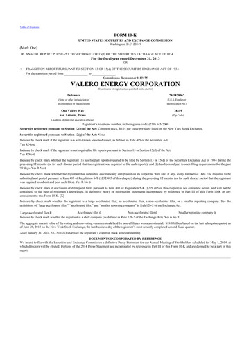 Thumbnail Valero Energy 10-K Annual Report 2013