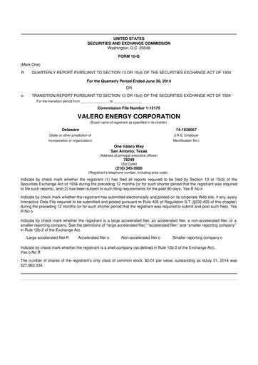 Thumbnail Valero Energy 10-Q Quarterly Report FY2014 