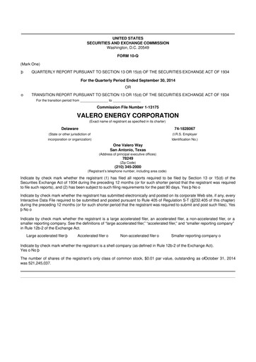 Thumbnail Valero Energy 10-Q Quarterly Report FY2014 