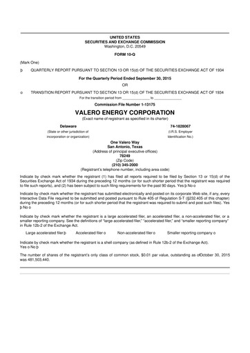 Thumbnail Valero Energy 10-Q Quarterly Report FY2015 