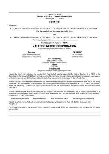 Thumbnail Valero Energy 10-Q Quarterly Report FY2016 