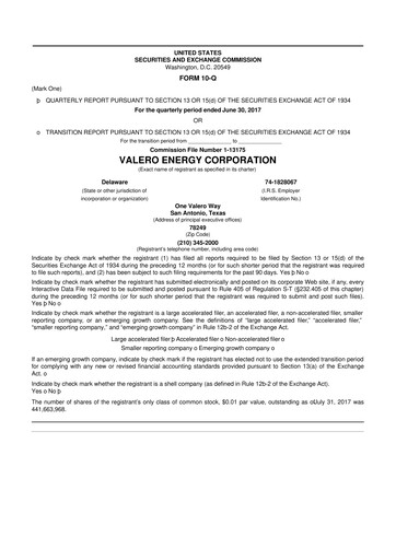 Thumbnail Valero Energy 10-Q Quarterly Report FY2017 