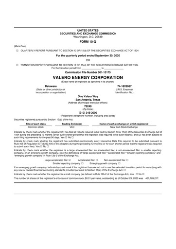 Thumbnail Valero Energy 10-Q Quarterly Report FY2020 