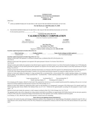 Thumbnail Valero Energy 10-K Annual Report 2020