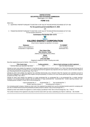 Thumbnail Valero Energy 10-Q Quarterly Report FY2023 